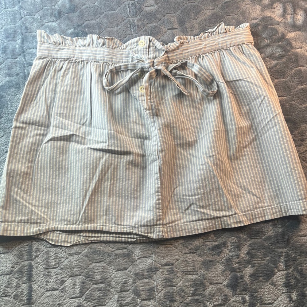 J.Crew Blue White Striped Paperbag Waist Mini Skirt Medium Button Front Tie Belt